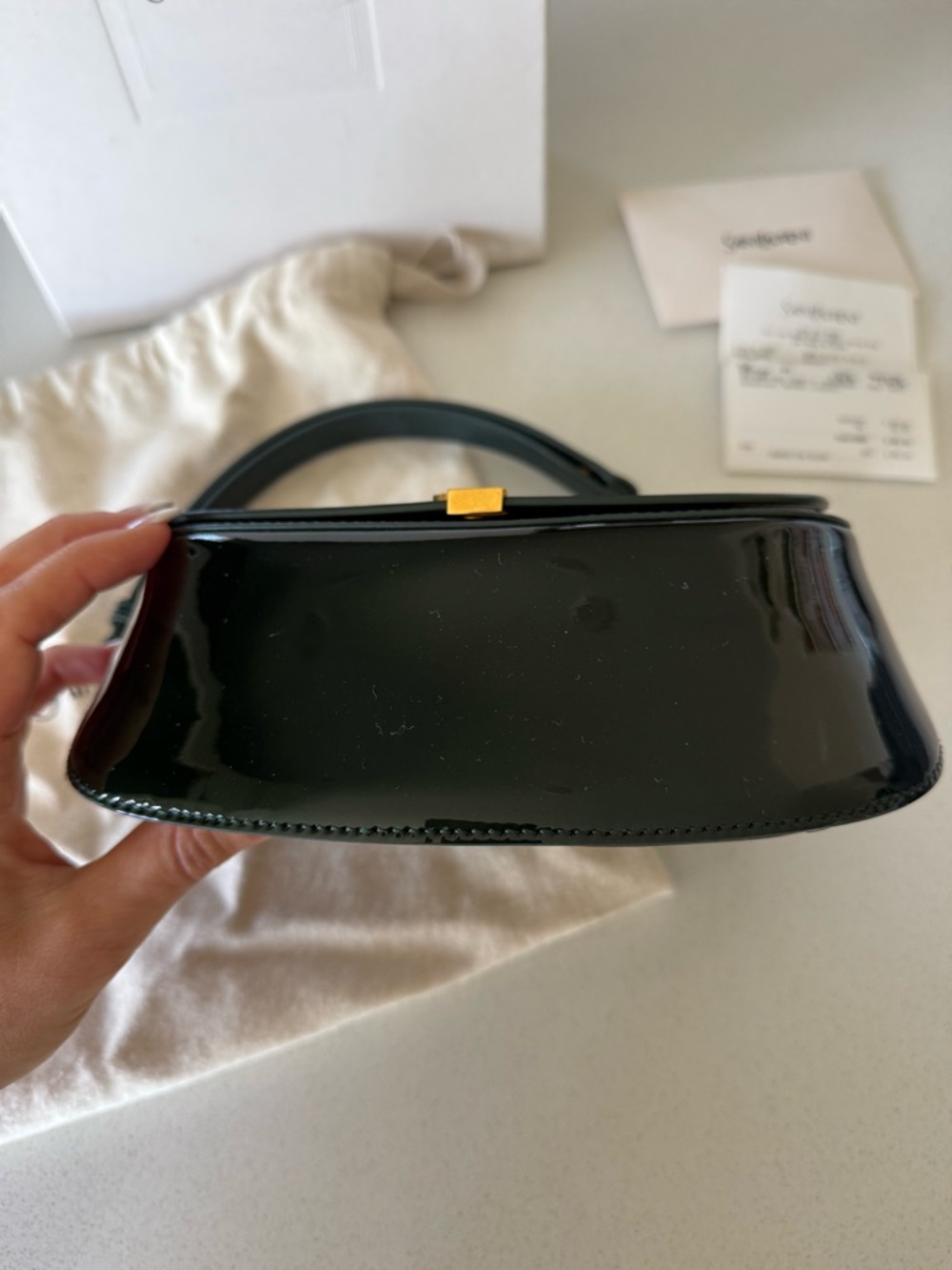 Saint Laurent Dark Green Patent Leather Top Handle Bag - Picture 5 of 6